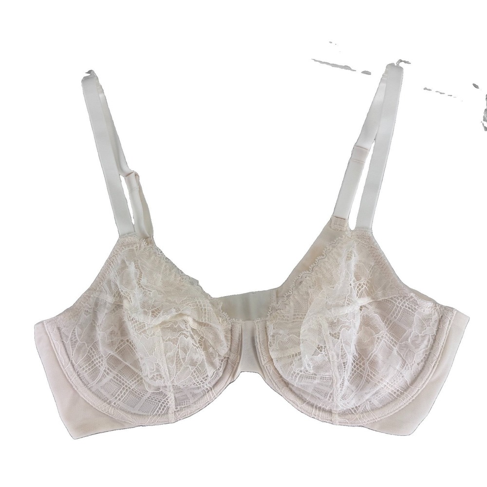 All Worthy Hunter McGrady Lace Unlined Underwire Bra 36C Sea Salt Ivory